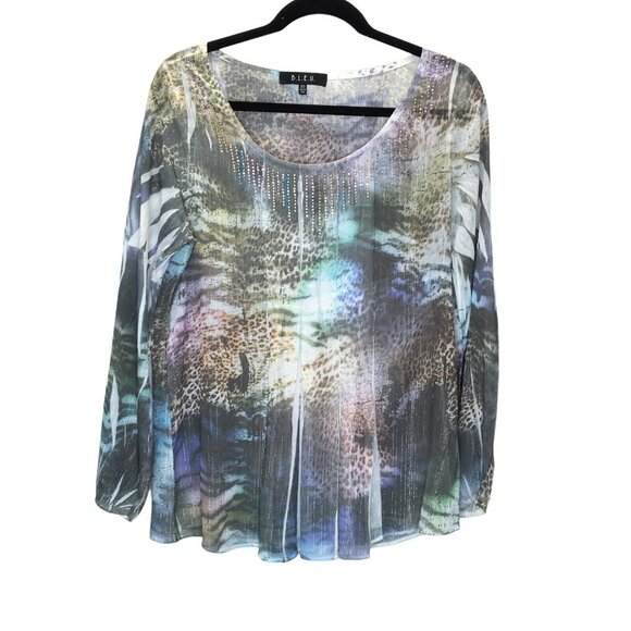 Bleu Shirt Women Size Medium Semi Sheer Studded Embellished - Picture 1 of 9